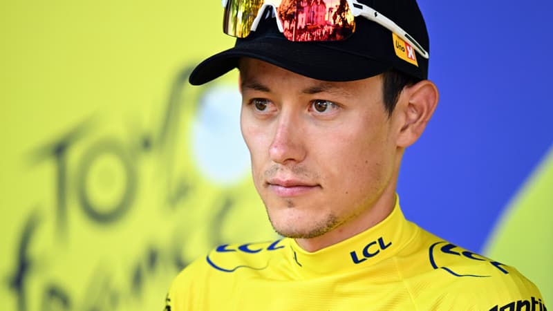 Torstein Traeen avec le maillot jaune apres la 4e etape du Tour de France le 7 juillet 2026 2316997