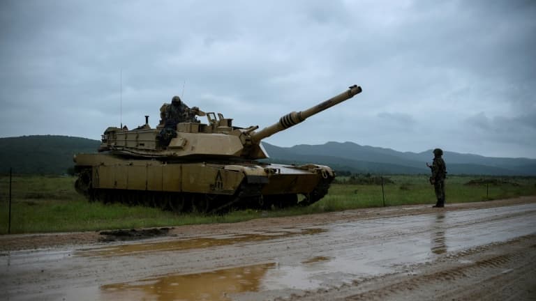 Un char M1A2 Abrams de l'armée américaine durant un exercice militaire à Novo Selo, en Bulgarie, le 31 mai 2021
