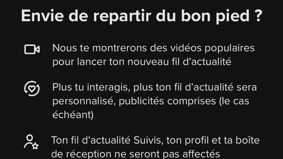 TikTok permet de réinitialiser son fil "Pour toi".