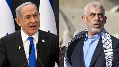Le Premier ministre israélien Benjamin Netanyahu et le chef du Hamas Yahya Sinouar. 
