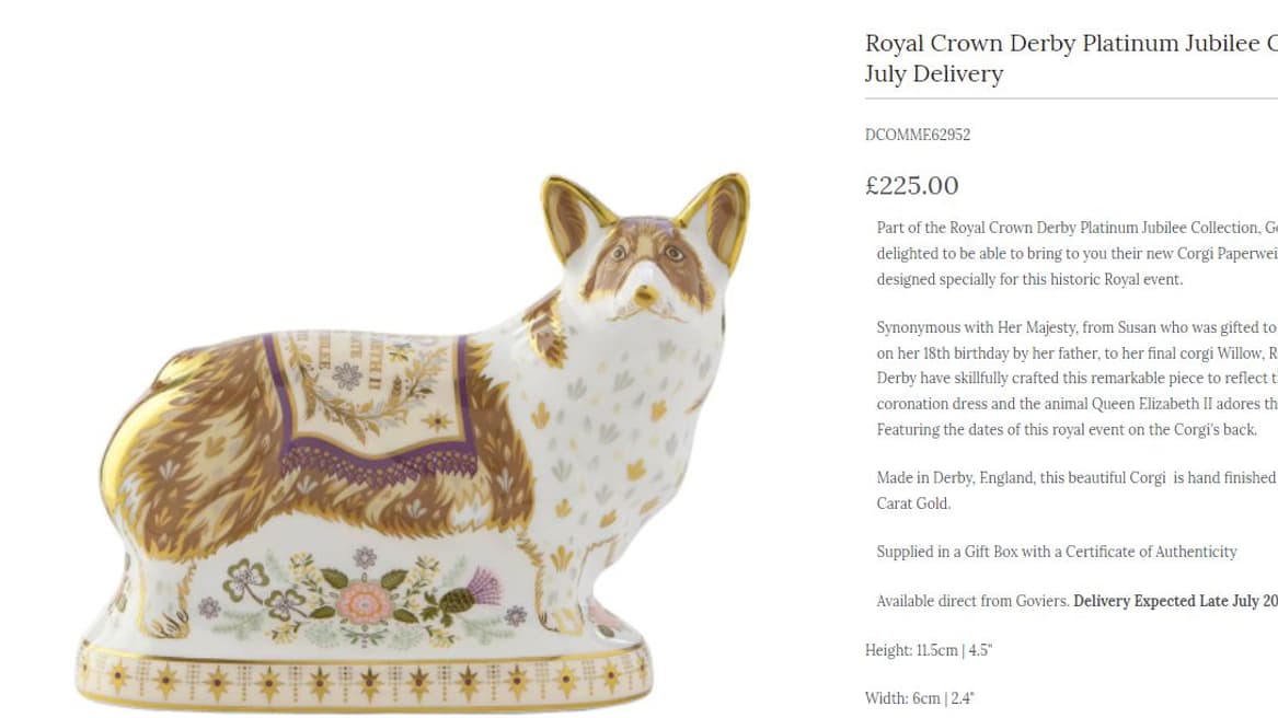 Un corgi de porcelaine à l'occasion du jubilé de la reine.