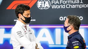 Toto Wolff face à Christian Horner lors du GP de Bahreïn 2021