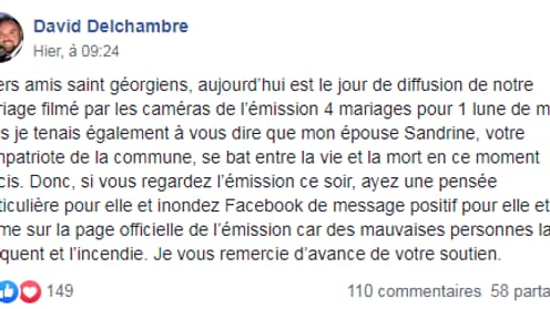 Le message laissé par David sur Facebook