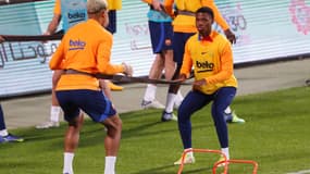 Ansu Fati à l'entraînement avec Ronald Araujo en Supercoupe