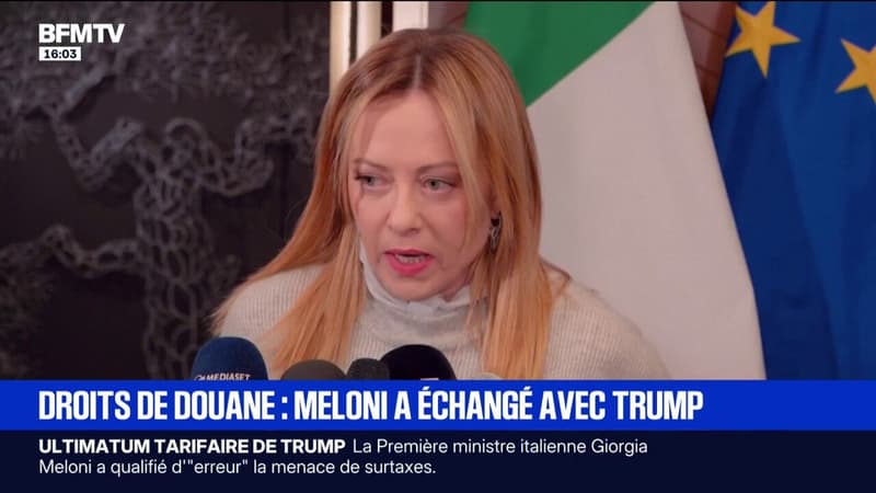 Giorgia Meloni qualifie d'"erreur" la menace de surtaxes douanières brandie par Donald Trump contre plusieurs pays européens
