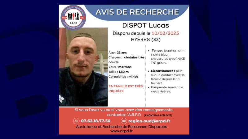 Avis de recherche lancée par l'association Assistance de Recherche de Personnes Disparues (ARPD) le 31 mars sur Facebook après la disparition de Lucas Dispot, âgé de 22 ans, le 10 février 2025.
