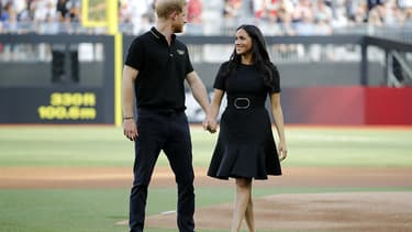 Meghan et Harry, le 29 juin, avant un match de baseball opposant New York Yankees et the Boston Red Sox au London Stadium.