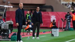 Rosenior et Hütter lors de Monaco-Strasbourg, le 19 avril 2025