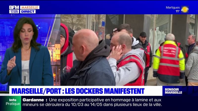 Marseille: les dockers manifestent devant le Grand Port maritime