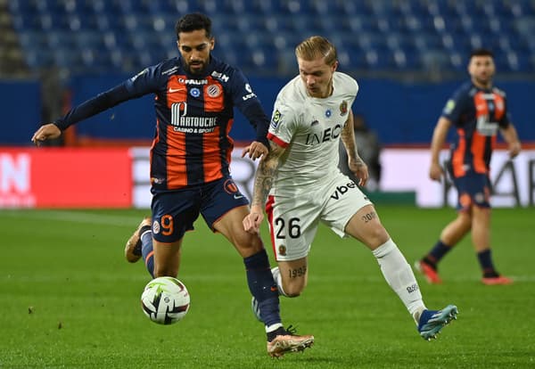 Duel entre Moussa Al-Tamari et Melvin Bard lors de Nice-Montpellier, 10 novembre 2023 Duel entre Moussa Al-Tamari et Melvin Bard lors de Nice-Montpellier, 10 novembre 2023