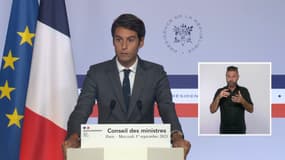 Le porte-parole du gouvernement Gabriel Attal à l'issue du conseil des ministres du 1er septembre 2021.