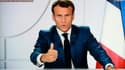 Emmanuel Macron depuis l'Elysée lors d'une interview télévisée de TF1, à Paris le 21 juillet 2020