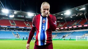 Erling Haaland annonce qu'il va devenir père après le match Norvège-Slovénie (3-0, Ligue des Nations), le 10 octobre 2024