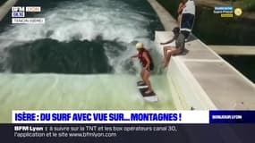 Du surf sur une vague artificielle avec vue sur les montagnes près de Lyon