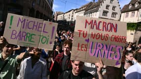 Manifestation à Strasbourg "contre le coup de force de Macron" après la nomination de Michel Barnier à Matignon, le 7 septembre 2024