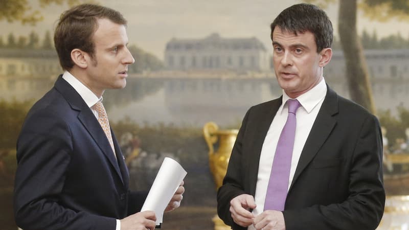 Le ministre de l'Economie Emmanuel Macron et le Premier ministre Manuel Valls. 