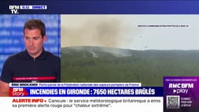 Incendies en Gironde: "Les conditions météorologiques ne permettent pas [...] de fixer le feu", regrette le sapeur-pompier Éric Brocardi