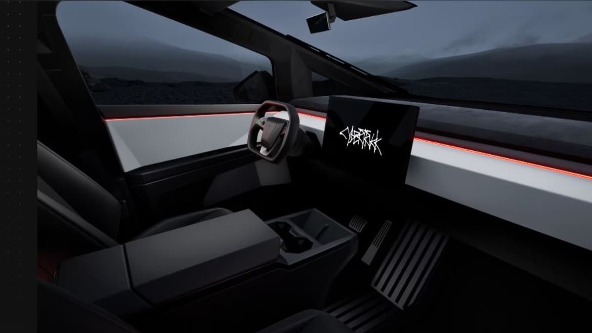 Sur le site de Tesla, une vue de l'intérieur du Cybertruck.