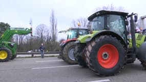 Des tracteurs bloquent la M35 dans le Bas-Rhin le 30 janvier 2023.