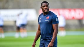 Yoan Tanga lors d'un entraînement avec le XV de France, en juin 2022.