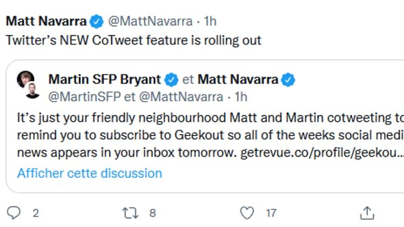 Tweet de Matt Navarra et Martin SFP Bryant