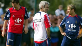 Raymond Domenech et Jérôme Rothen le 16/08/2004 à Saint-Grégoire (France)