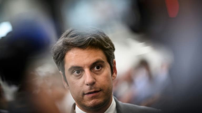 Le Premier ministre Gabriel Attal lors d'un déplacement de campagne à Sainte-Luce-sur-Loire, près de Nantes, le 14 juin 2024