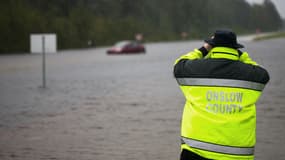 Une route inondée à Jacksonville (Caroline du Nord) après le passage de l'ouragan Florence, en septembre 2018