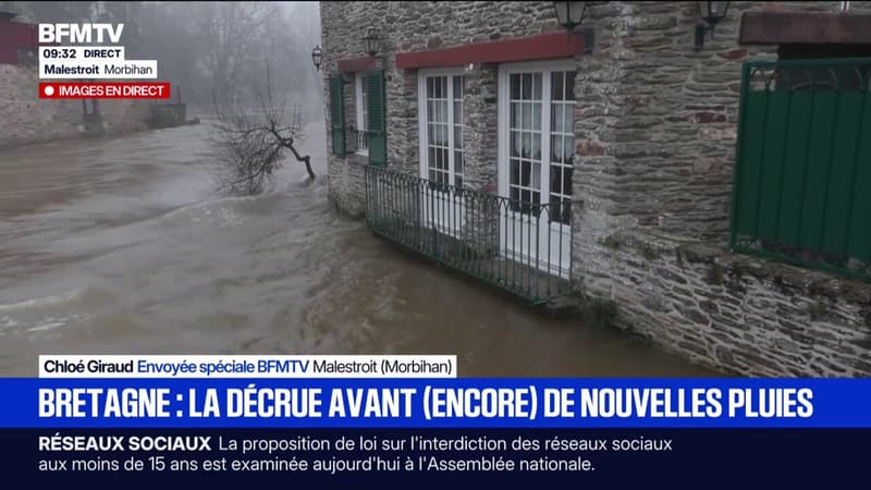 À Malestroit, dans le Morbihan, les nouvelles pluies ont réactivé le cours d'eau de l'Oust, qui était en décrue