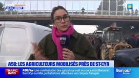 A50 : les agriculteurs se mobilisent. Deux voies sur trois neutralisées près de Saint-Cyr