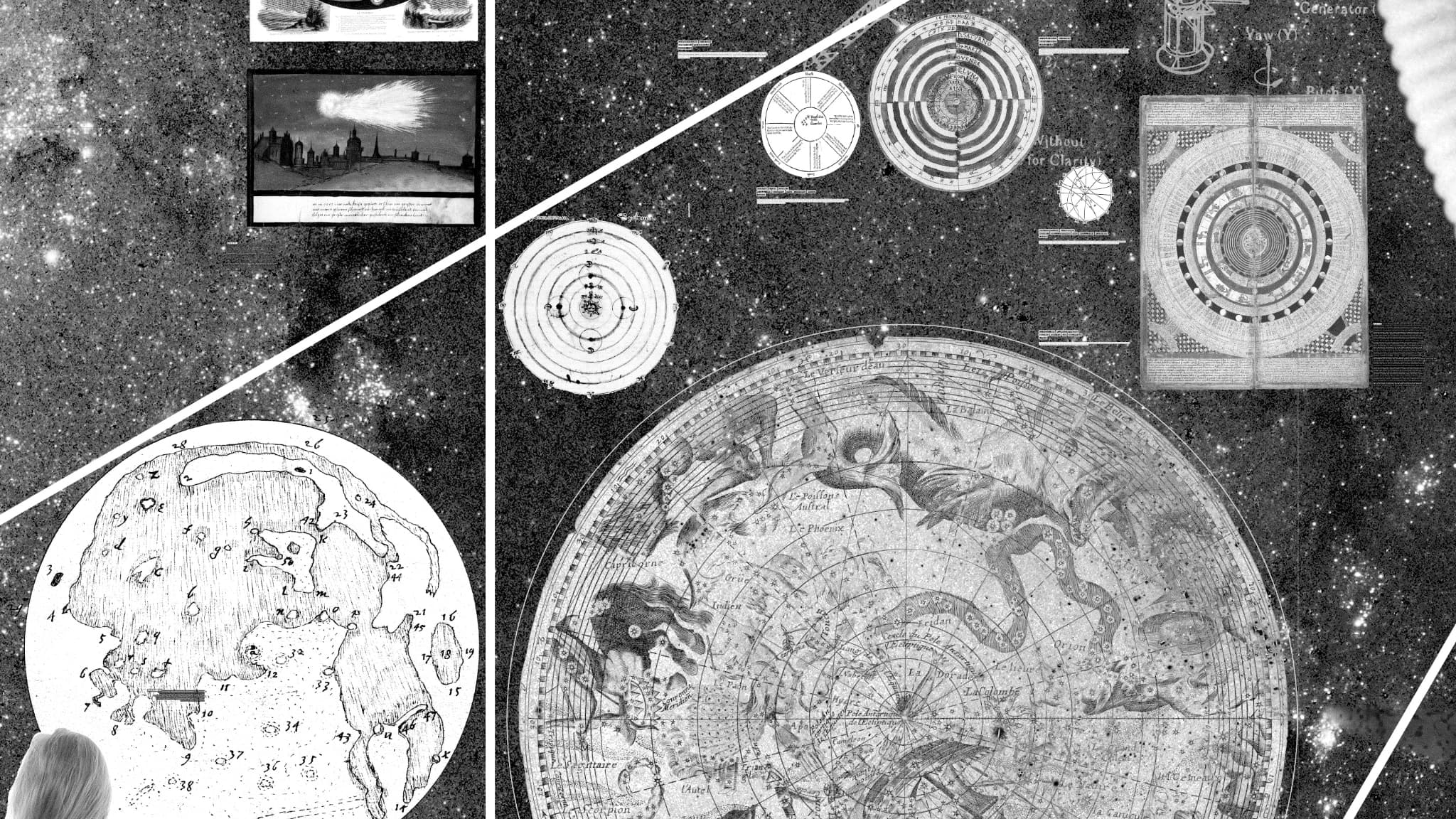 Zoom dans le disque "Espace". Une curation de cartes célestes réalisées à différents moments de l’histoire.
