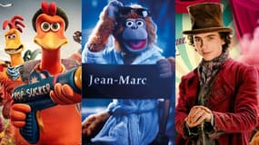 Détails des affiches des films "Chicken Run 2", "Jeff Panacloc" et "Wonka"