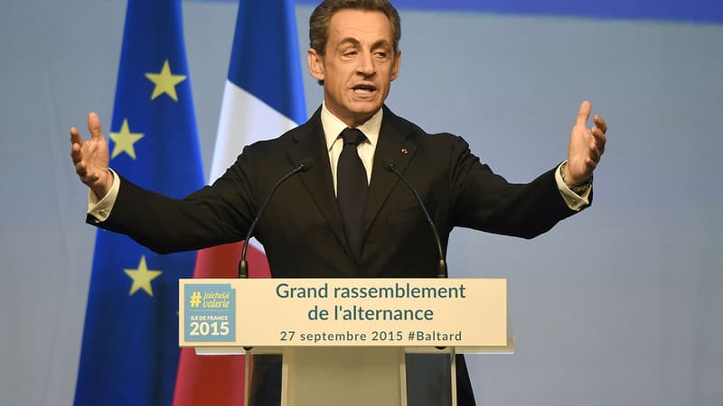 Nicolas Sarkozy lors du meeting de soutien à Valérie Pécresse, le dimanche 27 septembre au pavillon Baltard.