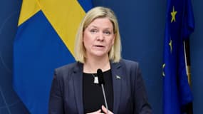 La Première ministre de Suède, Magdalena Andersson, s'exprime pour annoncer de nouvelles restrictions sanitaire, lundi 10 janvier 2022