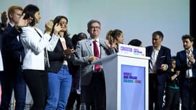 Jean-Luc Mélenchon lors de la première convention de la Nouvelle union populaire écologique et sociale (Nupes) samedi 7 mai 2022 à Aubervilliers