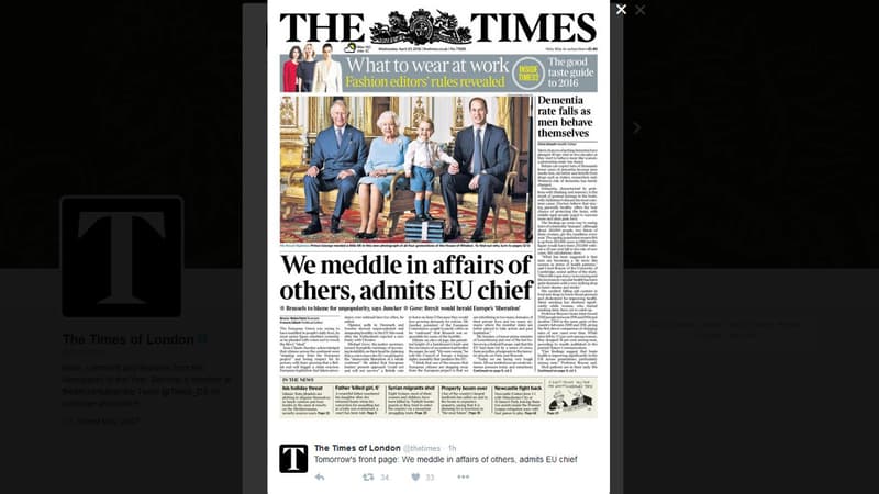 La une du Times de mardi 20 avril 2016.
