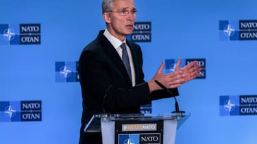 Le secrétaire général de l'OTAN, Jens Soltenberg, lors d'une conférence de presse après une réunion extraordinaire sur la crise entre les Etats-Unis et l'Iran, le 6 janvier 2020