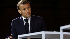 Emmanuel Macron participe à la conférence "Choisir l'Europe pour la science" dans l'amphithéâtre de l'université de la Sorbonne à Paris, le 5 mai 2025.