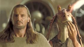 Liam Neeson dans "Star Wars, épisode I : La Menace fantôme" (1999), aux côtés de Jar Jar Binks 
