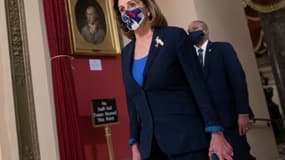 La présidente de la Chambre des représentants des Etats-Unis, Nancy Pelosi, le 12 janvier 2021 au Congrès, à Washington