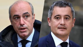 Le chef des députés Les Républicains à l'Assemblée nationale Olivier Marleix et le ministre de l'Intérieur Gérald Darmanin