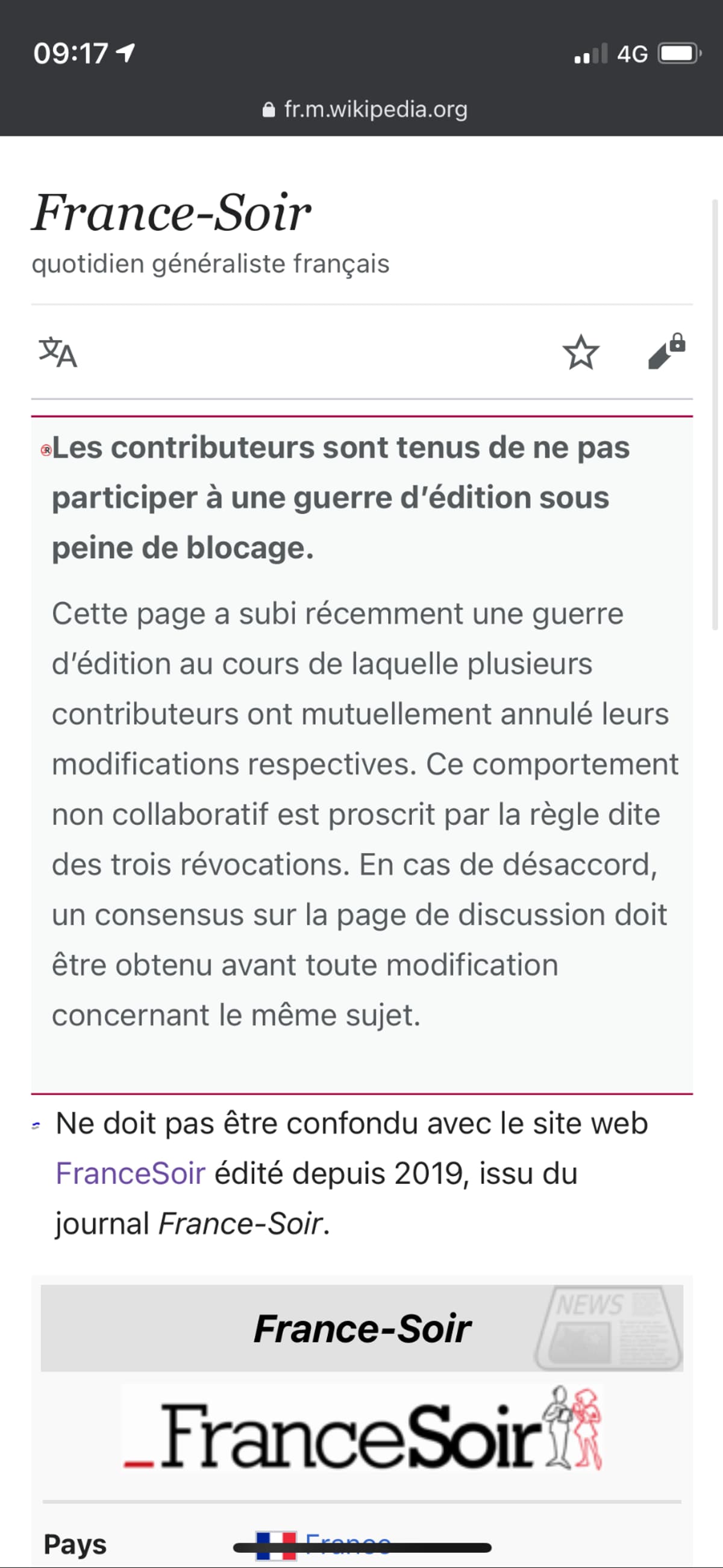 Bras de fer sur Wikipédia autour du décrié site FranceSoir