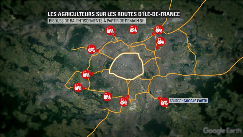 Les principaux axes empruntés par les agriculteurs.
