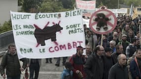 Des éleveurs manifestent contre l'introduction de deux ourses slovènes dans les Pyrénées, à Pau, le 30 avril 2018