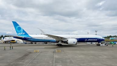 Un avion d'essai Boeing 777X au centre de livraison d'Everett (Etats-Unis), le 26 juin 2024