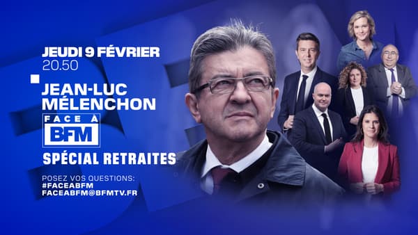 Jean-Luc Mélenchon invité de "Face à BFM" jeudi 9 février 2023 à 20H50 sur BFMTV.