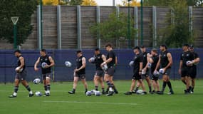 La Nouvelle-Zélande à l'entraînement avant le quart contre l'Italie, le 13/10/2023 à l'INSEP 