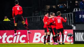 La joie des Rennais lors du match contre l'OM, le 21 janvier 2024.