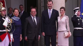 Ségolène Royal aux côtés de François Hollande lors la visite officielle du roi d'Espagne, Felipe IV et de la reine Letizia.