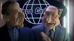 Les marionnettes de Patrick Poivre d'Arvor et de Jacques Chirac dans la toute dernière émission des Guignols, le 22 juin 2018.